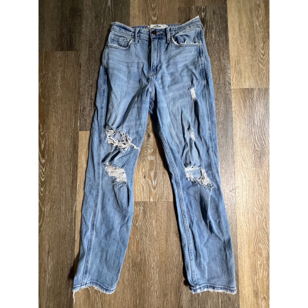 Hollister Curvy High-Rise Mom Jeans Women 0R 24x27 Light Wash Distressed